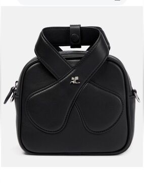 Courrèges Leather Loop Top Handle Bag in Black.